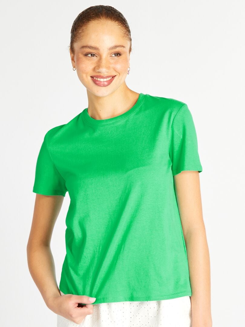 T-shirt tinta unita in jersey Verde - Kiabi