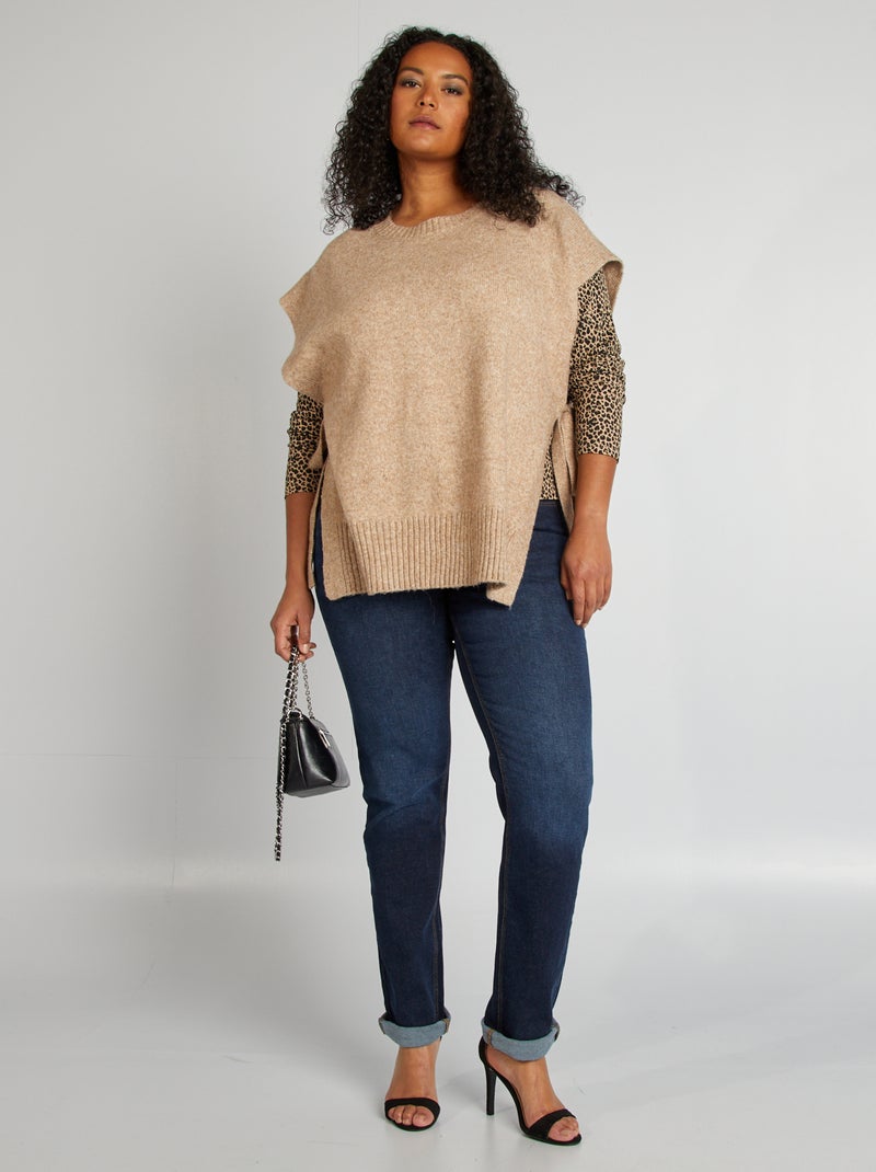 T-shirt tinta unita in maglia a coste BEIGE - Kiabi