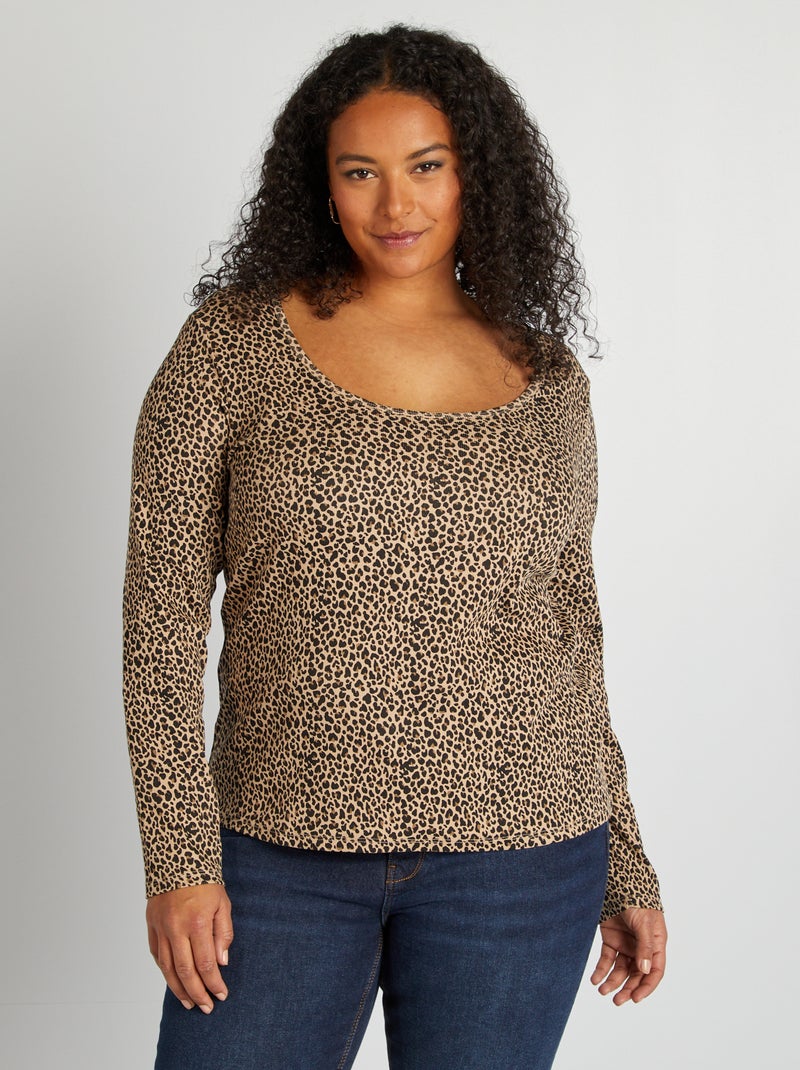 T-shirt tinta unita in maglia a coste BEIGE - Kiabi