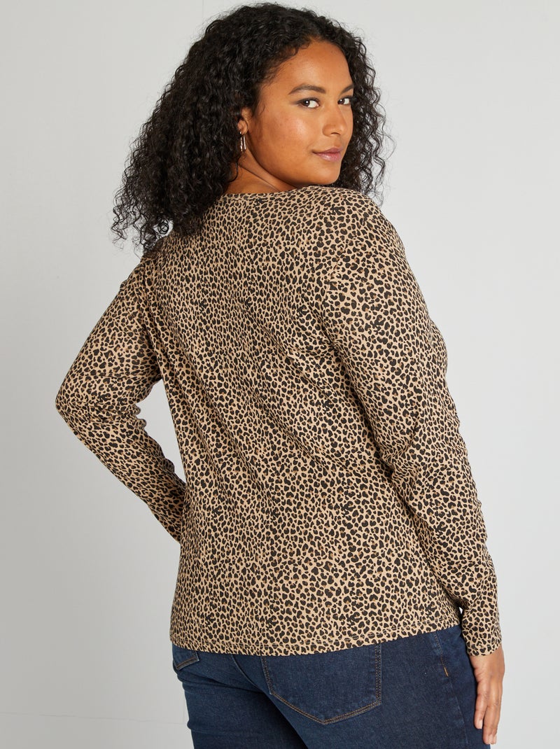 T-shirt tinta unita in maglia a coste BEIGE - Kiabi