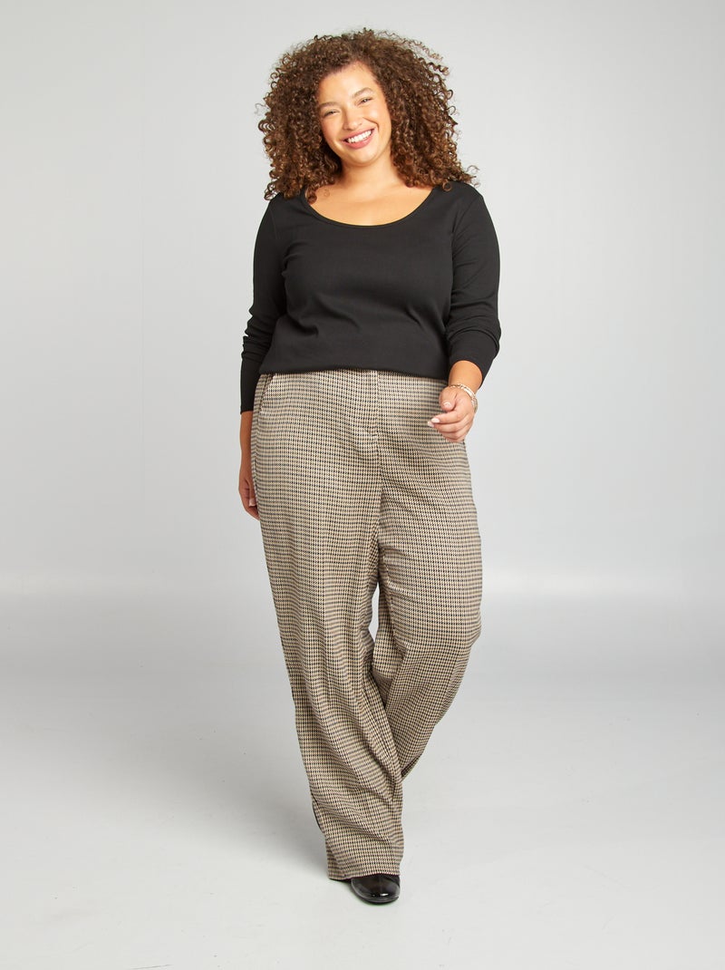 T-shirt tinta unita in maglia a coste nero - Kiabi