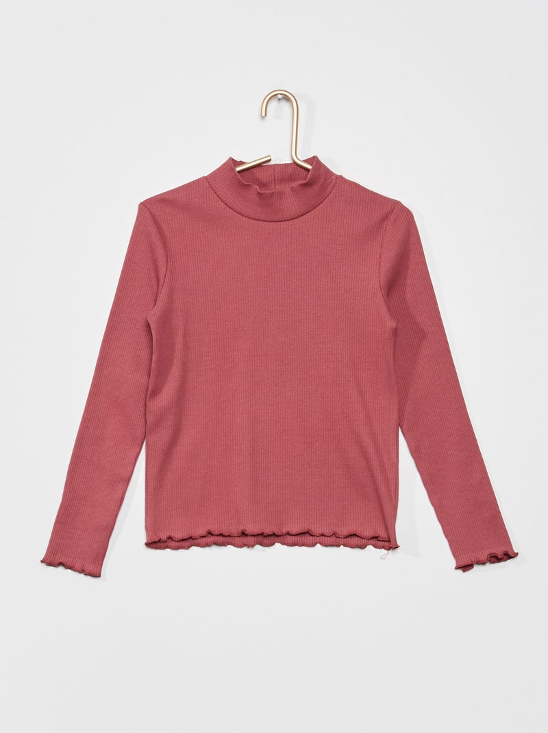 T-shirt tinta unita in maglia a coste ROSA - Kiabi
