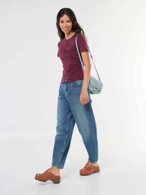 T-shirt tinta unita in maglia finemente a coste - Kiabi