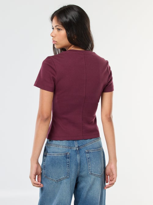 T-shirt tinta unita in maglia finemente a coste - Kiabi