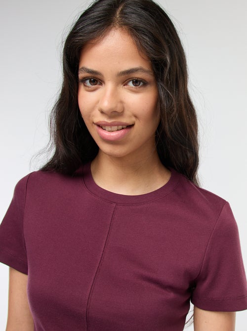 T-shirt tinta unita in maglia finemente a coste - Kiabi