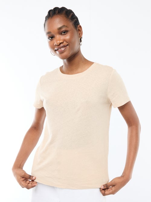 T-shirt tinta unita in misto lino - Kiabi