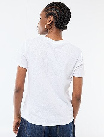 T-shirt tinta unita in misto lino
