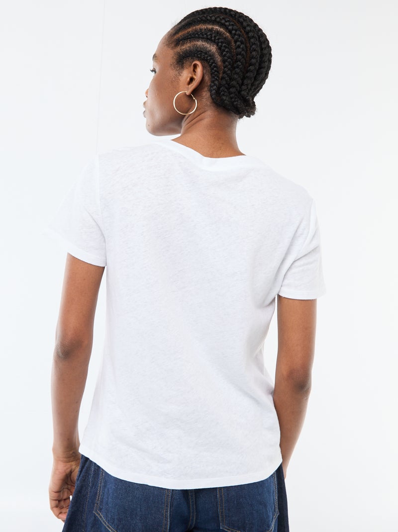 T-shirt tinta unita in misto lino Bianco - Kiabi
