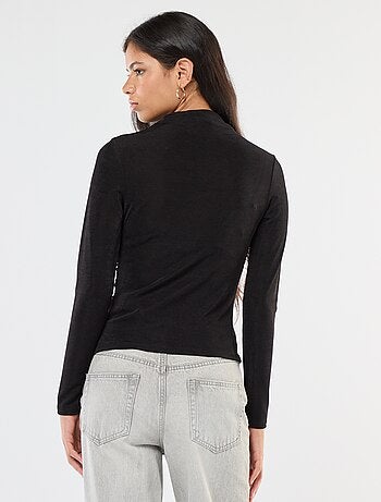 T-shirt basic in tessuto fluido con collo alto