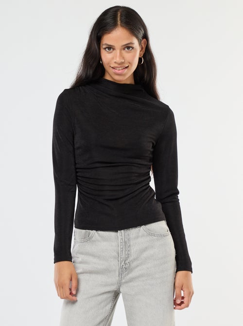 T-shirt tinta unita in tessuto fluido con collo alto - Kiabi