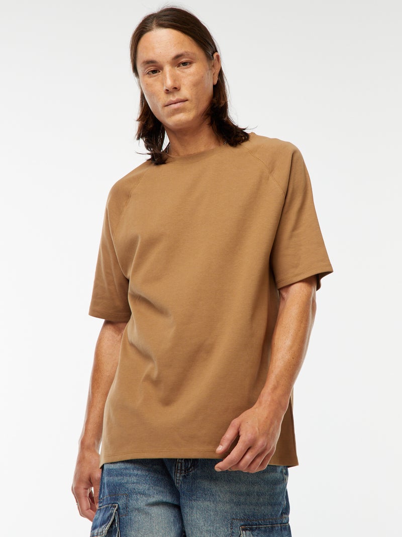 T-shirt tinta unita maniche corte comfort fit marrone - Kiabi