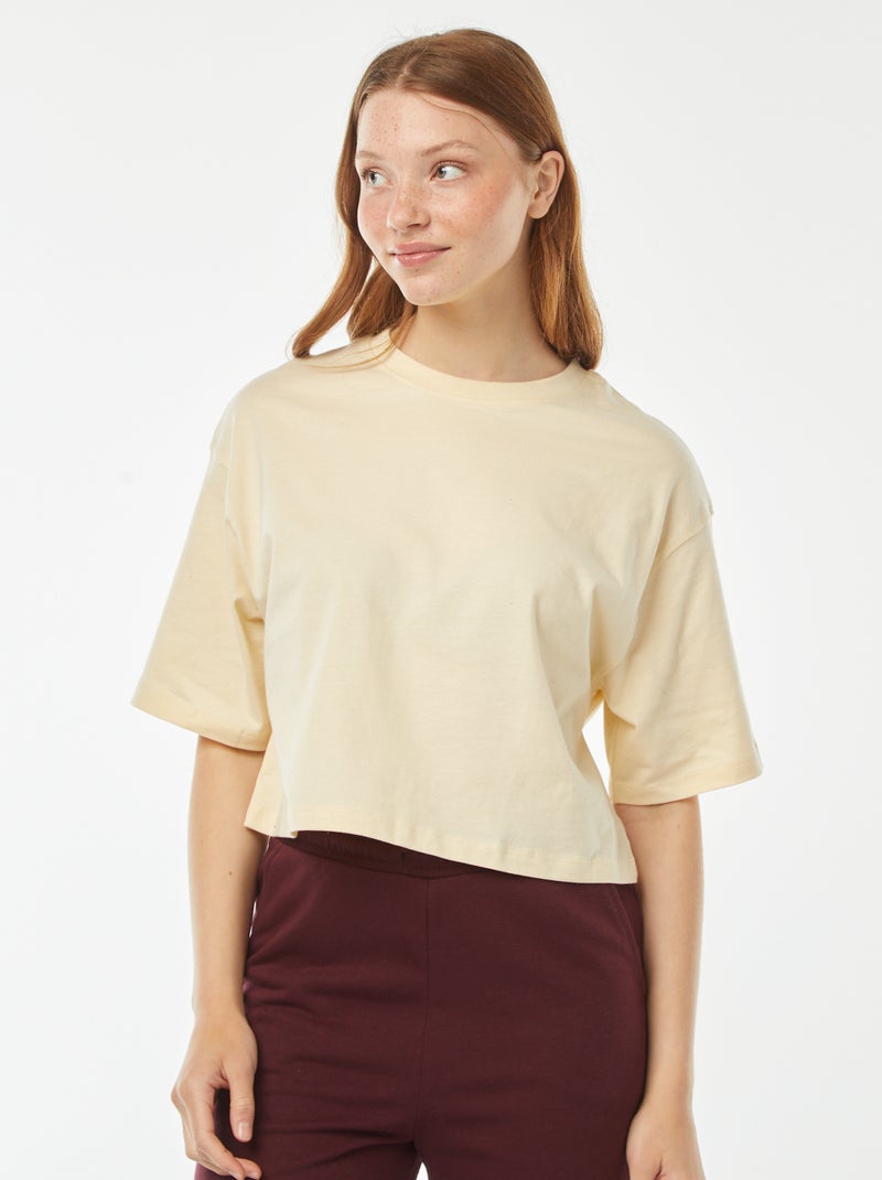 T-shirt tinta unita modello corto maniche corte Beige - Kiabi