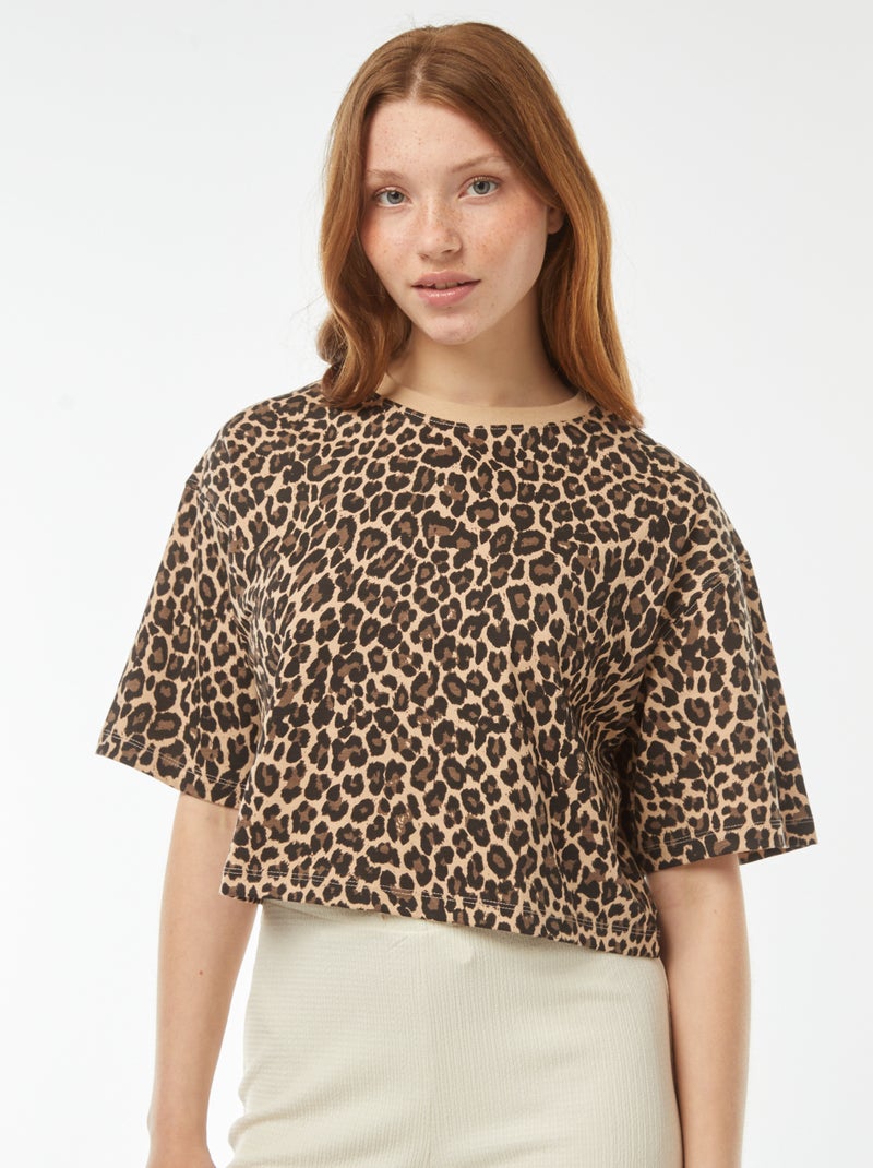 T-shirt tinta unita modello corto maniche corte Beige - Kiabi