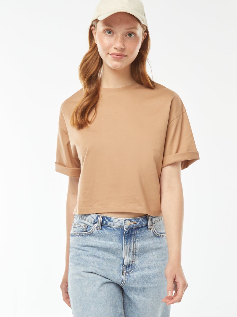 T-shirt tinta unita modello corto maniche corte Beige - Kiabi
