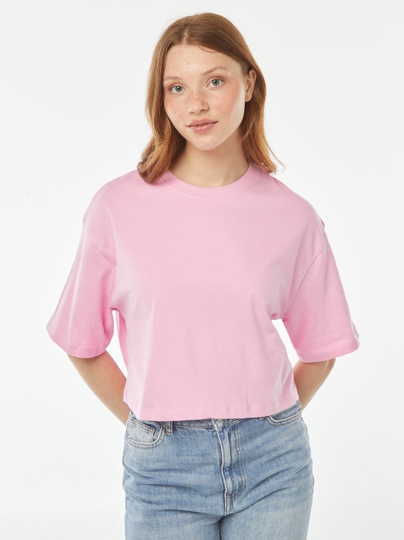 T-shirt tinta unita modello corto maniche corte Rosa - Kiabi