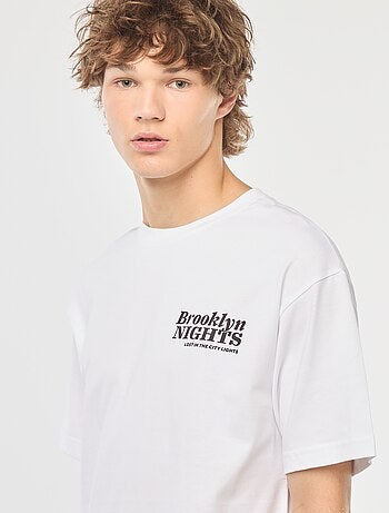 T-shirt tinta unita stampa davanti/dietro a maniche lunghe