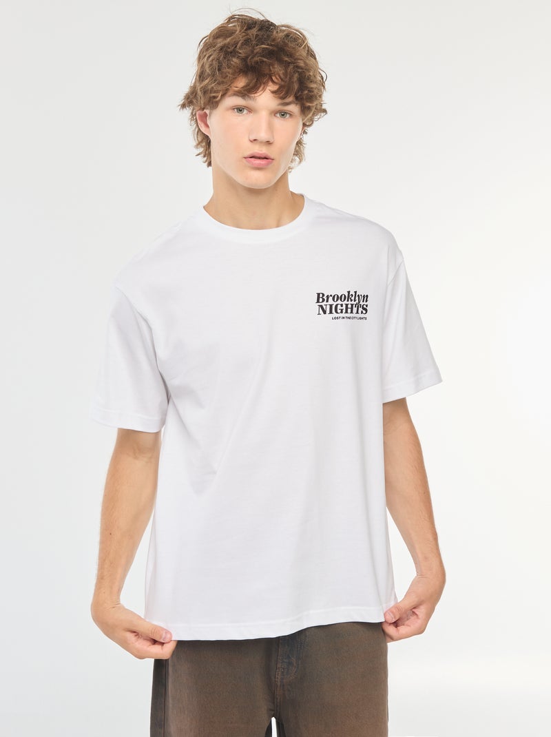 T-shirt tinta unita stampa davanti/dietro a maniche lunghe Bianco - Kiabi