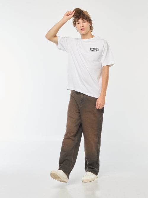 T-shirt tinta unita stampa davanti/dietro a maniche lunghe - Kiabi