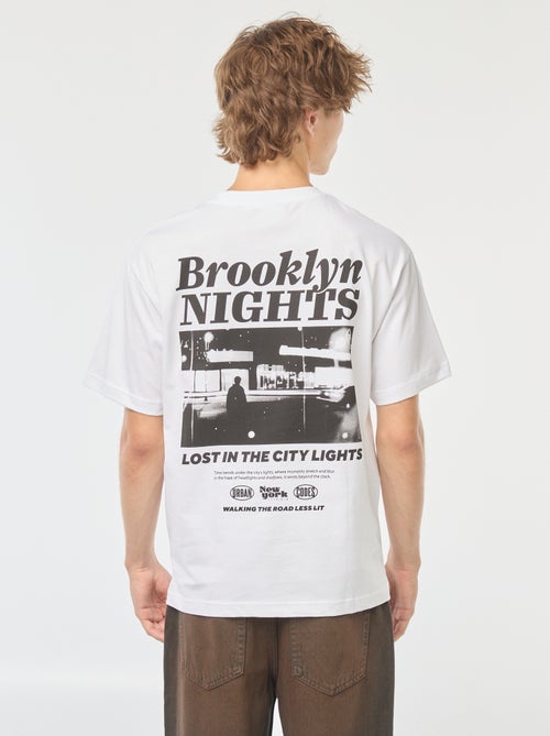 T-shirt tinta unita stampa davanti/dietro a maniche lunghe - Kiabi