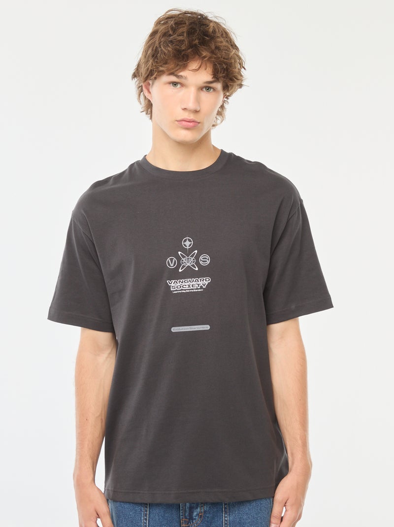 T-shirt tinta unita stampa davanti/dietro a maniche lunghe Grigio - Kiabi