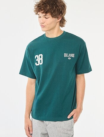T-shirt tinta unita stampa davanti/dietro a maniche lunghe