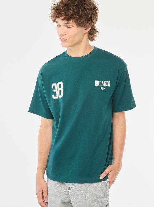 T-shirt tinta unita stampa davanti/dietro a maniche lunghe - Kiabi