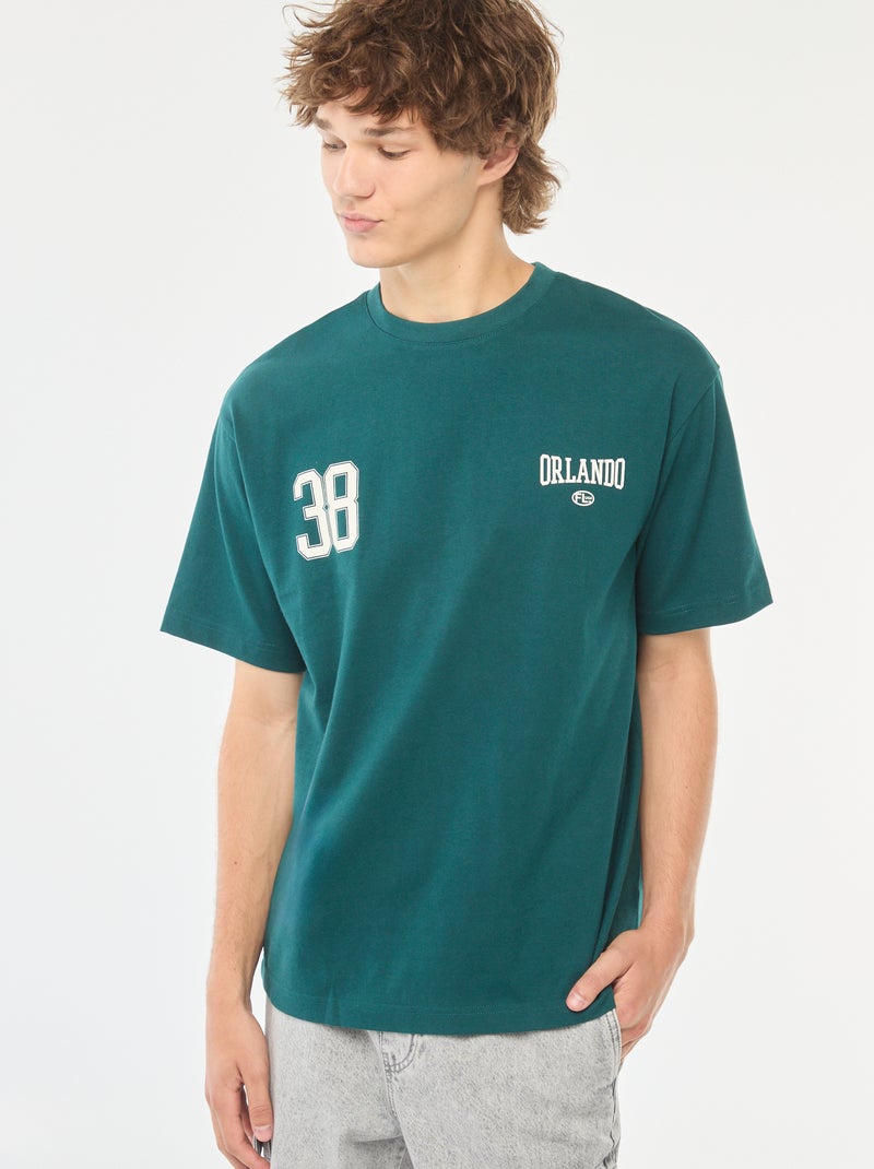 T-shirt tinta unita stampa davanti/dietro a maniche lunghe Verde - Kiabi
