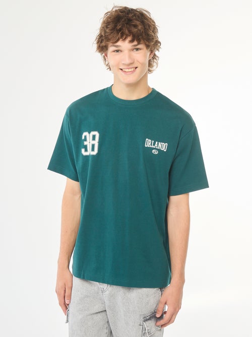 T-shirt tinta unita stampa davanti/dietro a maniche lunghe - Kiabi