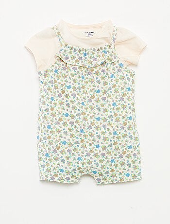 T-shirt + tuta corta con stampa a fiori - 2 pezzi