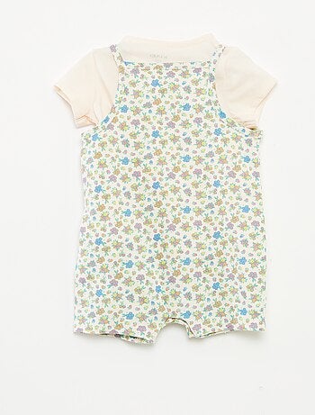 T-shirt + tuta corta con stampa a fiori - 2 pezzi