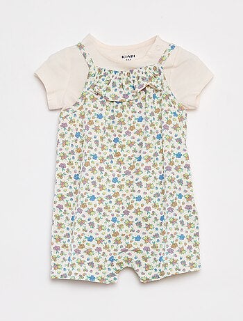 T-shirt + tuta corta con stampa a fiori - 2 pezzi