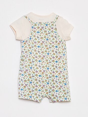 T-shirt + tuta corta con stampa a fiori - 2 pezzi