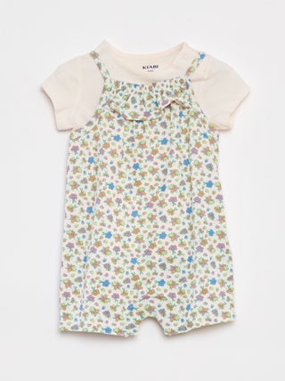 T-shirt + tuta corta con stampa a fiori - 2 pezzi