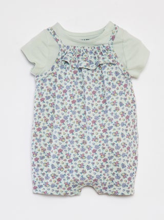 T-shirt + tuta corta con stampa a fiori - 2 pezzi