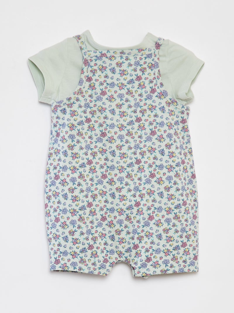 T-shirt + tuta corta con stampa a fiori - 2 pezzi VERDE - Kiabi