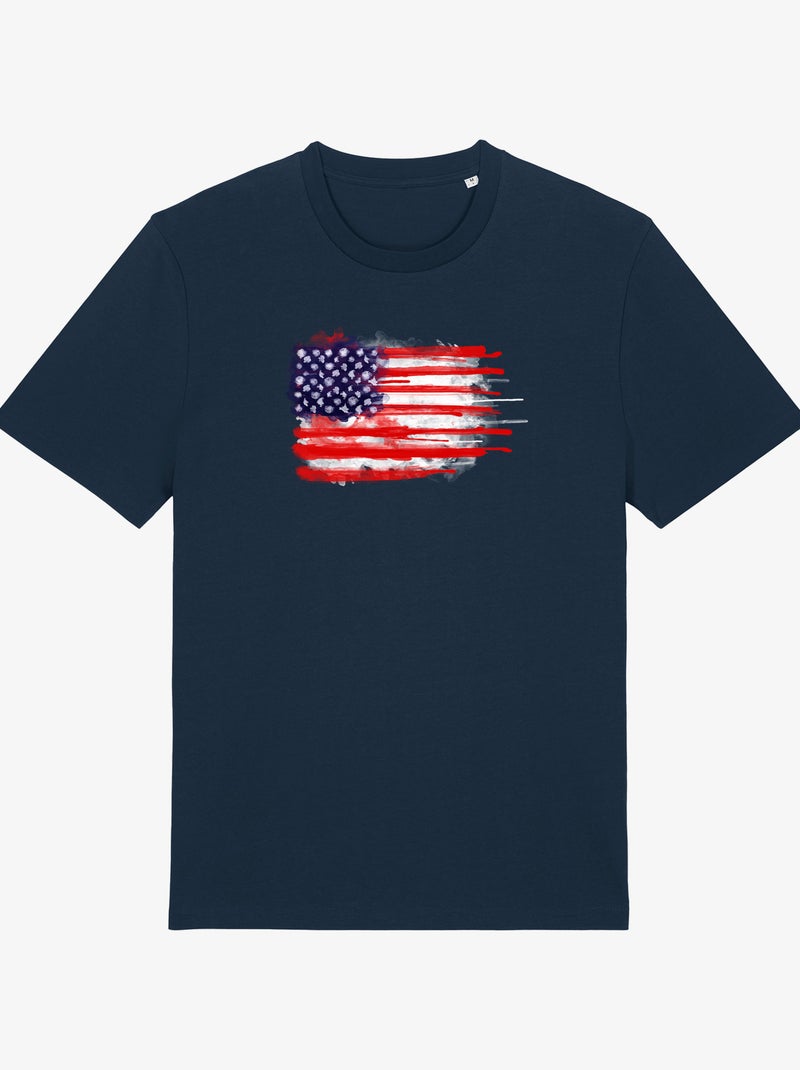 T-shirt Uomo - AMERICAN SPATTER FLAG Blu marino - Kiabi