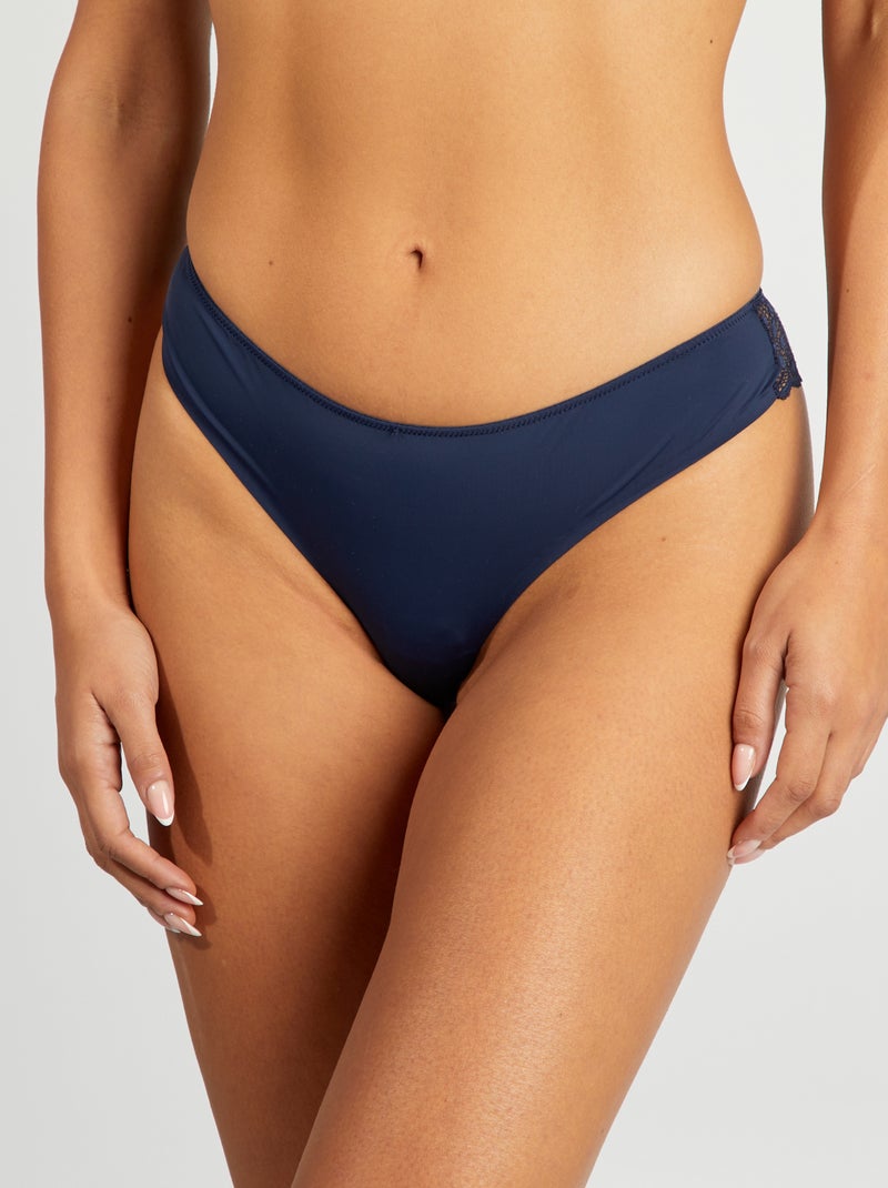 Tanga in microfibra e pizzo blu nero - Kiabi