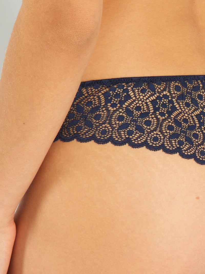 Tanga in microfibra e pizzo blu nero - Kiabi