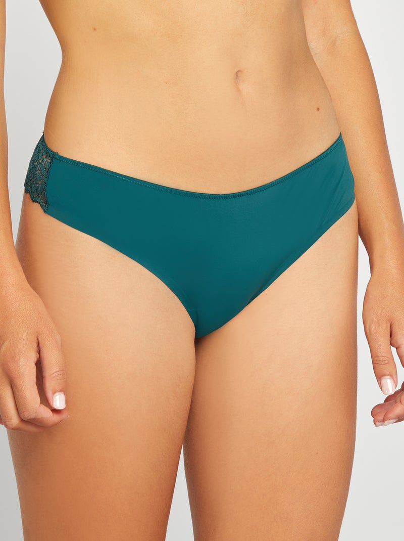 Tanga in microfibra e pizzo VERDE - Kiabi