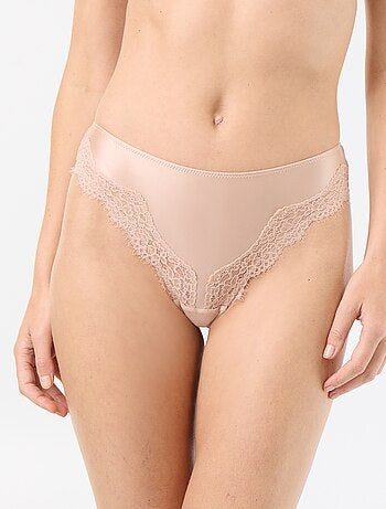 Tanga in microfibra satinata e pizzo