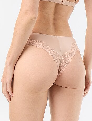 Tanga in microfibra satinata e pizzo