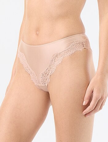 Tanga in microfibra satinata e pizzo