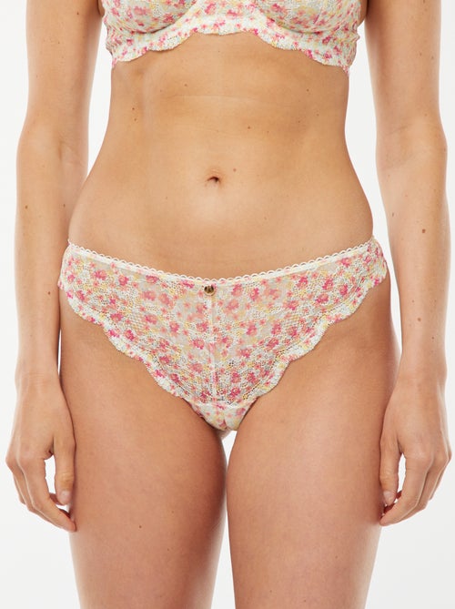 Tanga in pizzo con stampa floreale tricolore - Kiabi