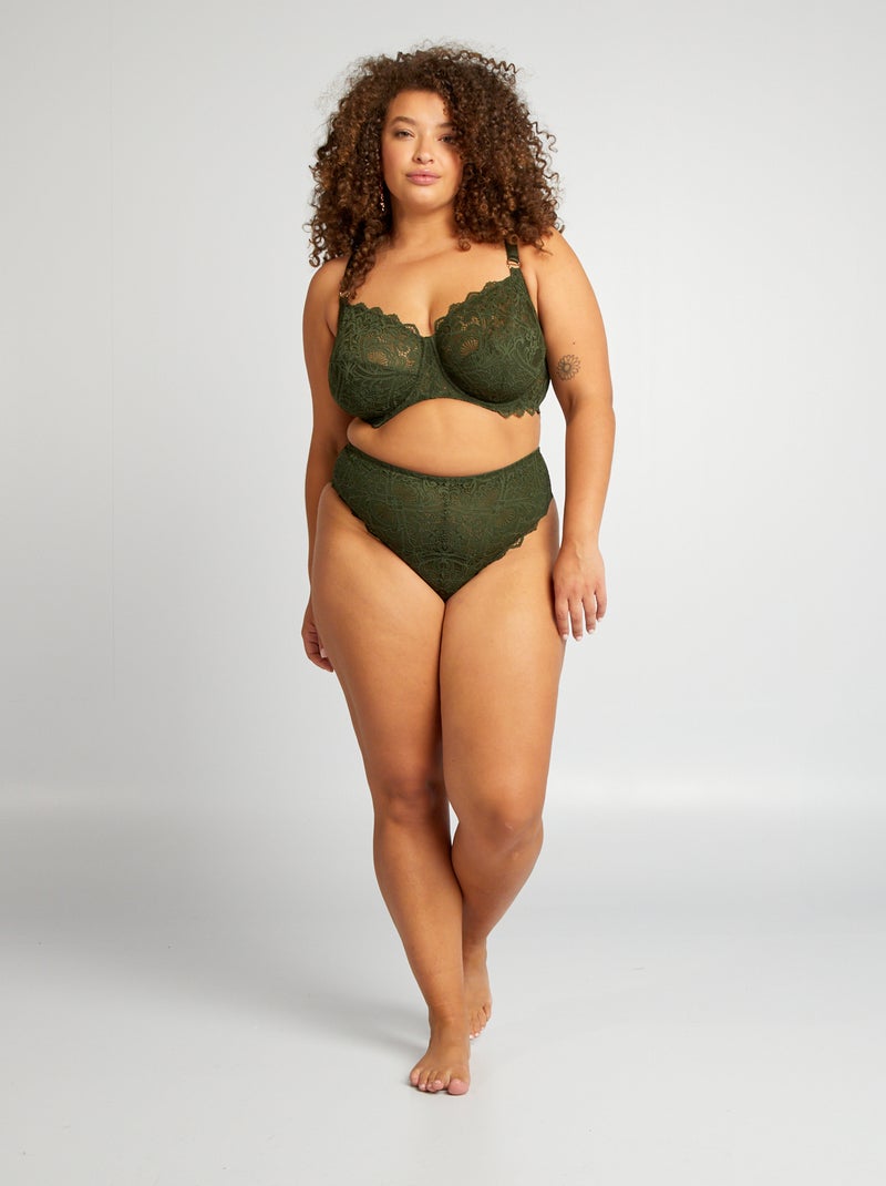 Tanga in pizzo e microfibra VERDE - Kiabi
