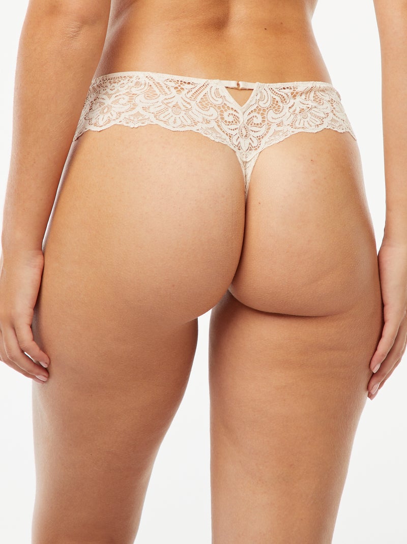 Tanga in pizzo trasparente con gioiello fantasia Grigio - Kiabi