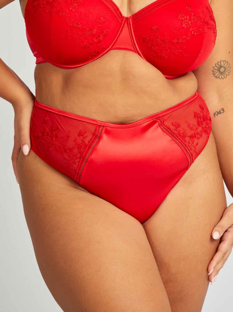 Tanga in raso e tulle ricamato ROSSO - Kiabi