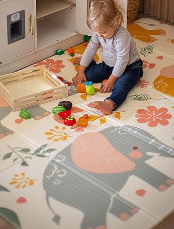 Tappeto gioco pieghevole double face 180x120 cm in schiuma xpe elefanti bebé