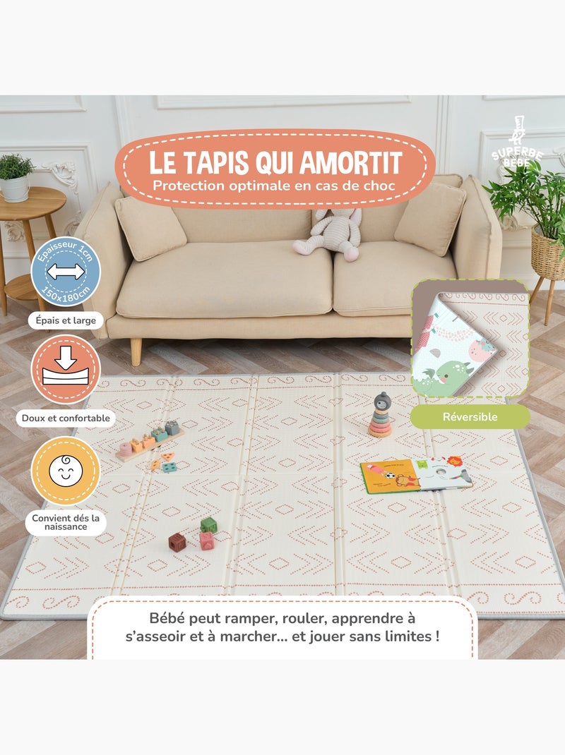 Tappeto gioco pieghevole in schiuma, reversibile e impermeabile 180x150x1 CASTLE | SUPERBE BEBE Blu Multicolore - Kiabi