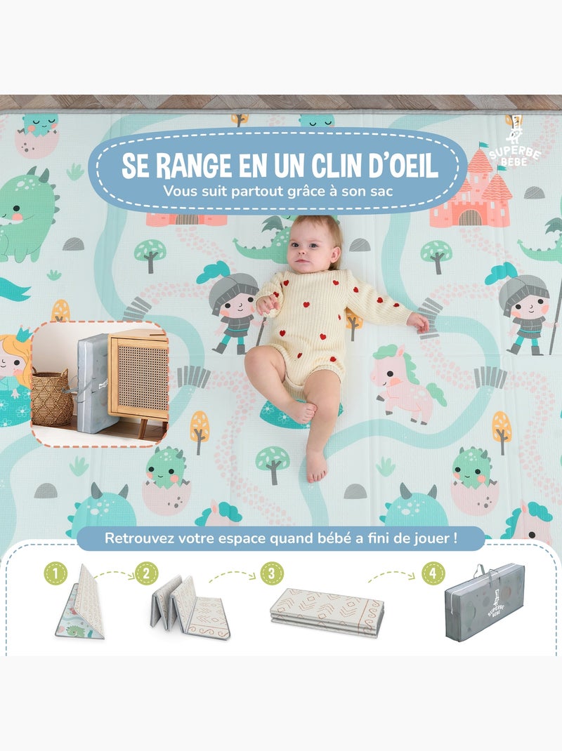 Tappeto gioco pieghevole in schiuma, reversibile e impermeabile 180x150x1 CASTLE | SUPERBE BEBE Blu Multicolore - Kiabi