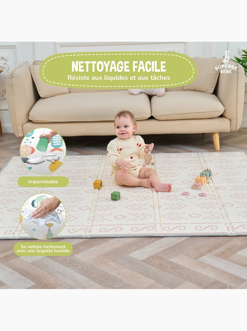 Tappeto gioco pieghevole in schiuma, reversibile e impermeabile 180x150x1 CASTLE | SUPERBE BEBE Blu Multicolore - Kiabi